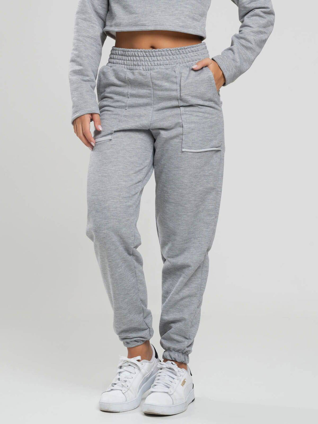 Calça Jogger Moletinho Cintura Alta Cinza - Vicbela