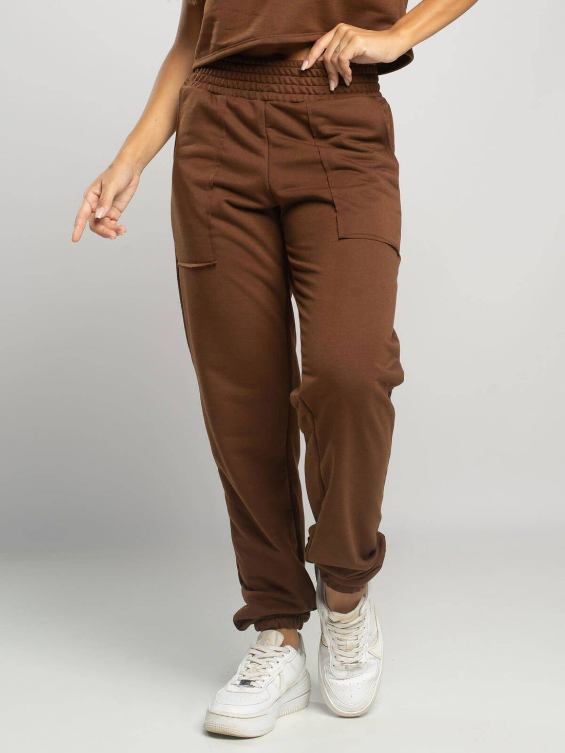 Calça Jogger Moletinho Cintura Alta Marrom - Vicbela