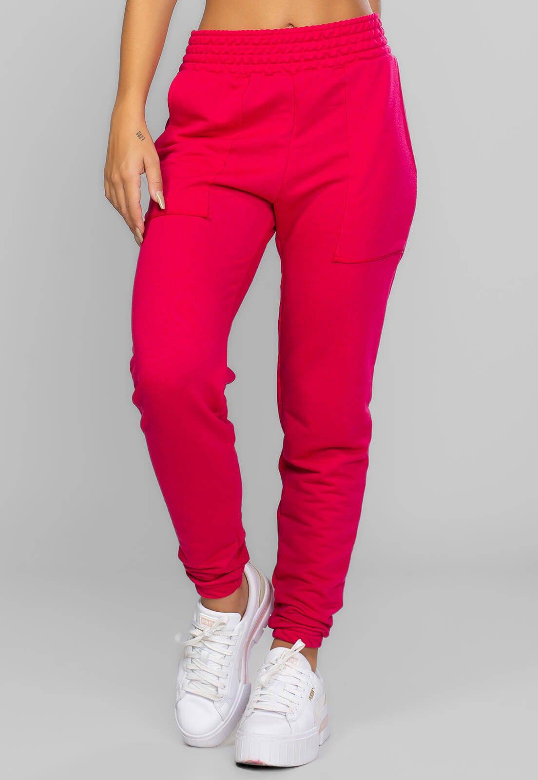 Calça Jogger Moletinho Cintura Alta Pink - Vicbela