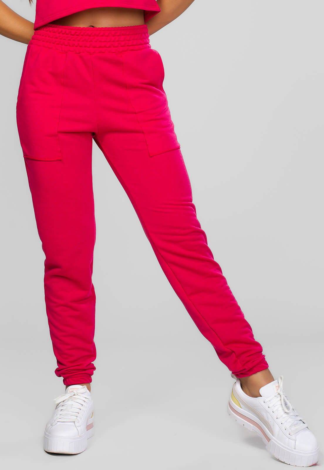 Calça Jogger Moletinho Cintura Alta Pink - Vicbela