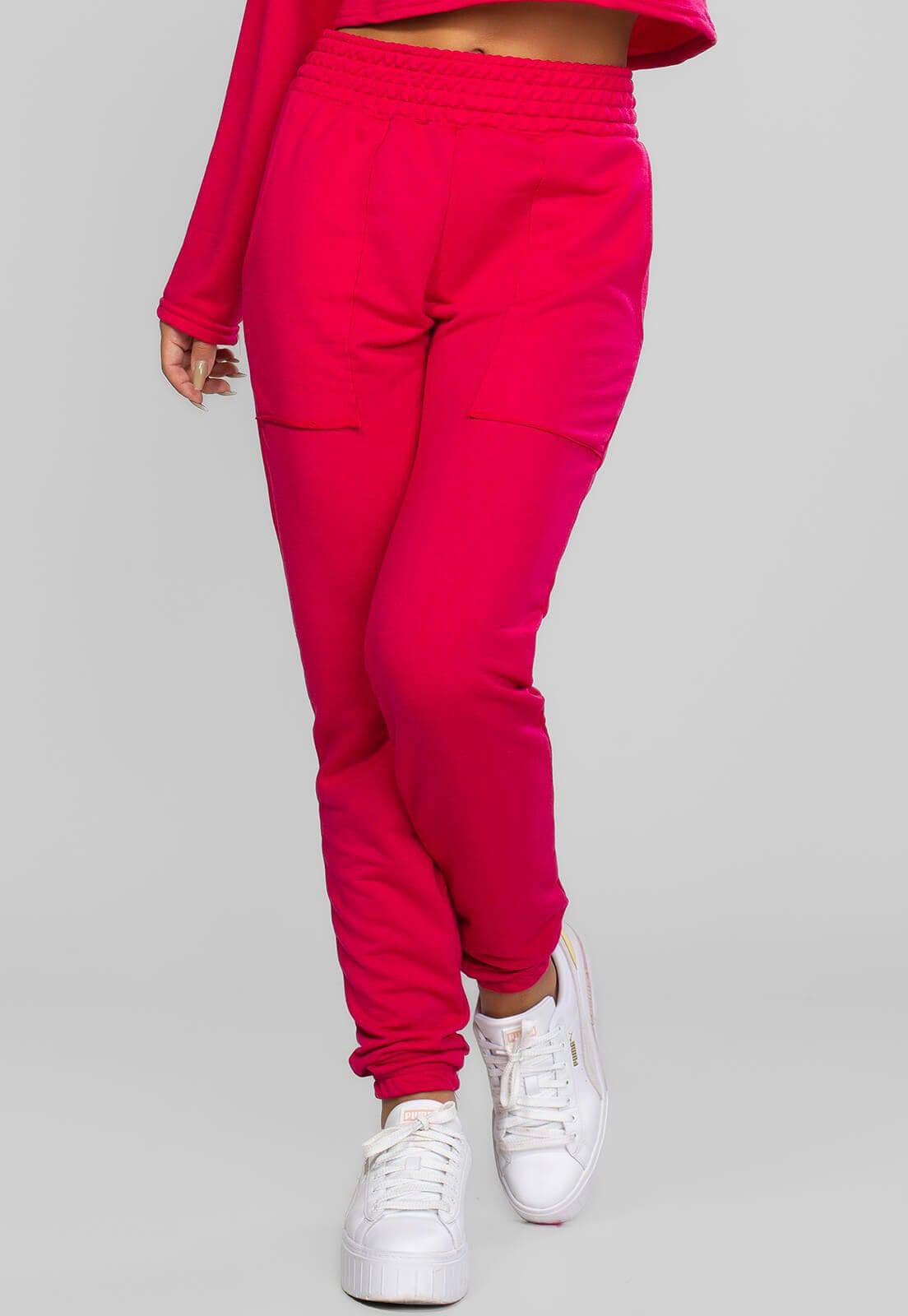 Calça Jogger Moletinho Cintura Alta Pink - Vicbela