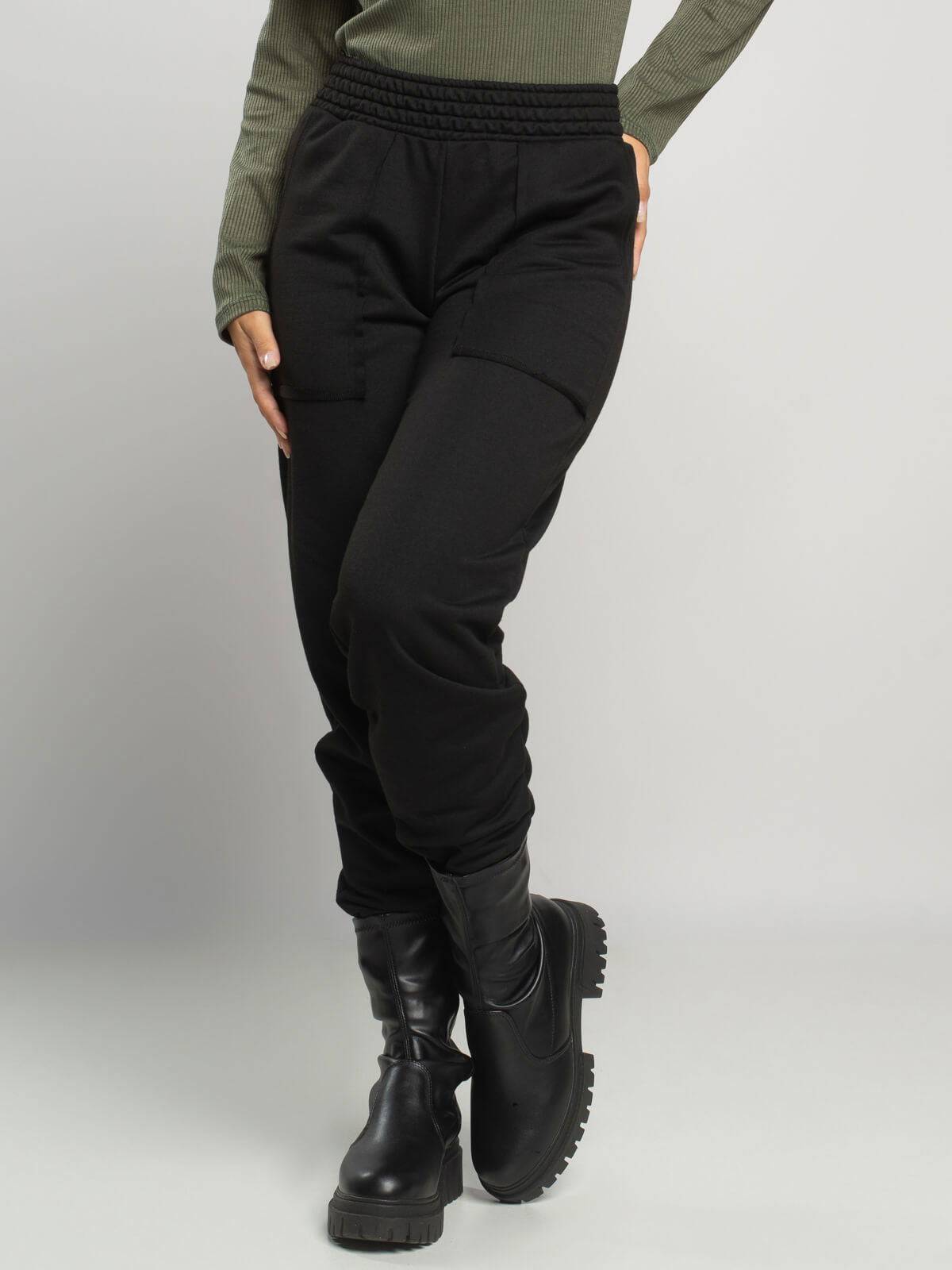 Calça Jogger Moletinho Cintura Alta Preta - Vicbela