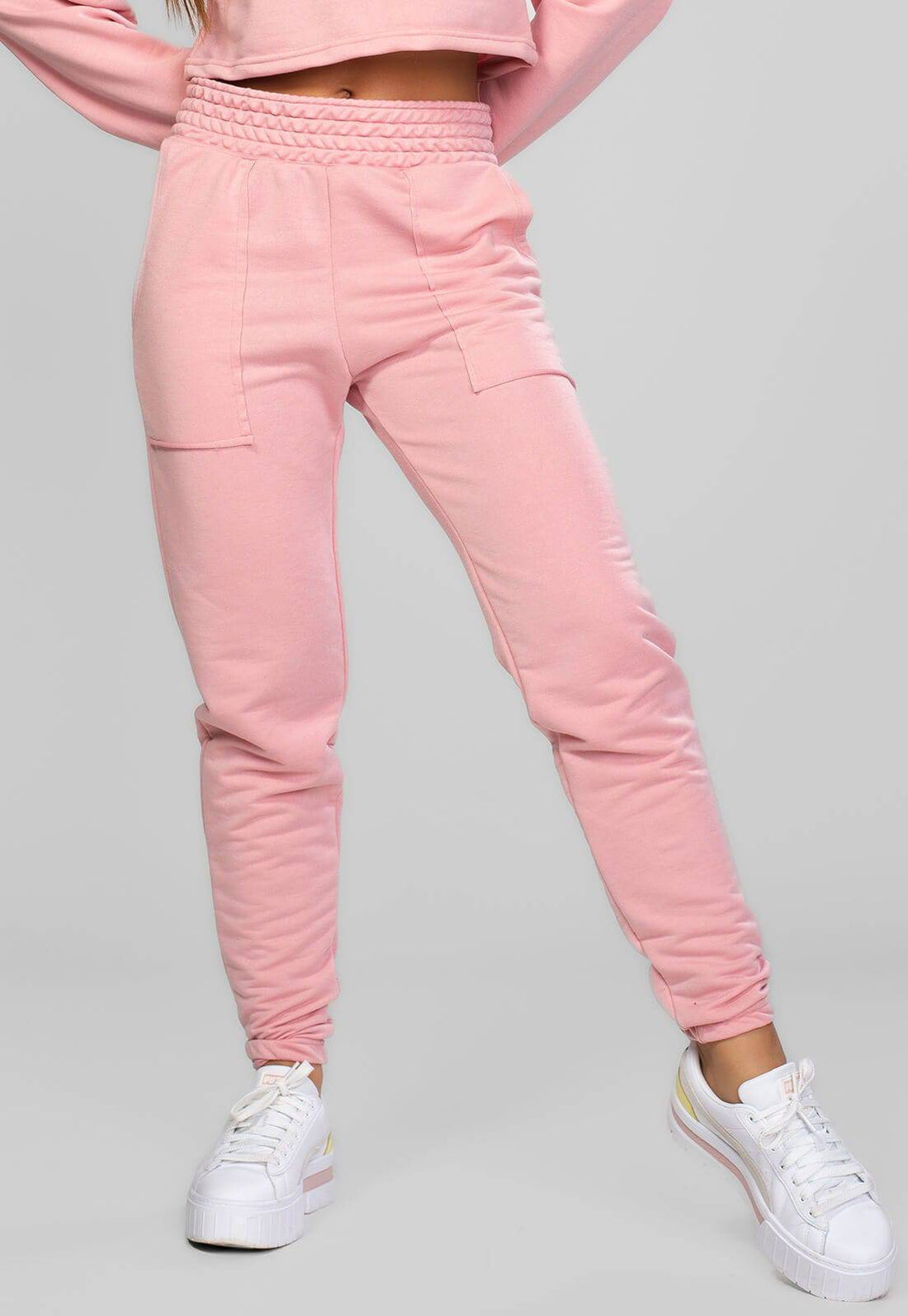 Calça Jogger Moletinho Cintura Alta Rosa - Vicbela