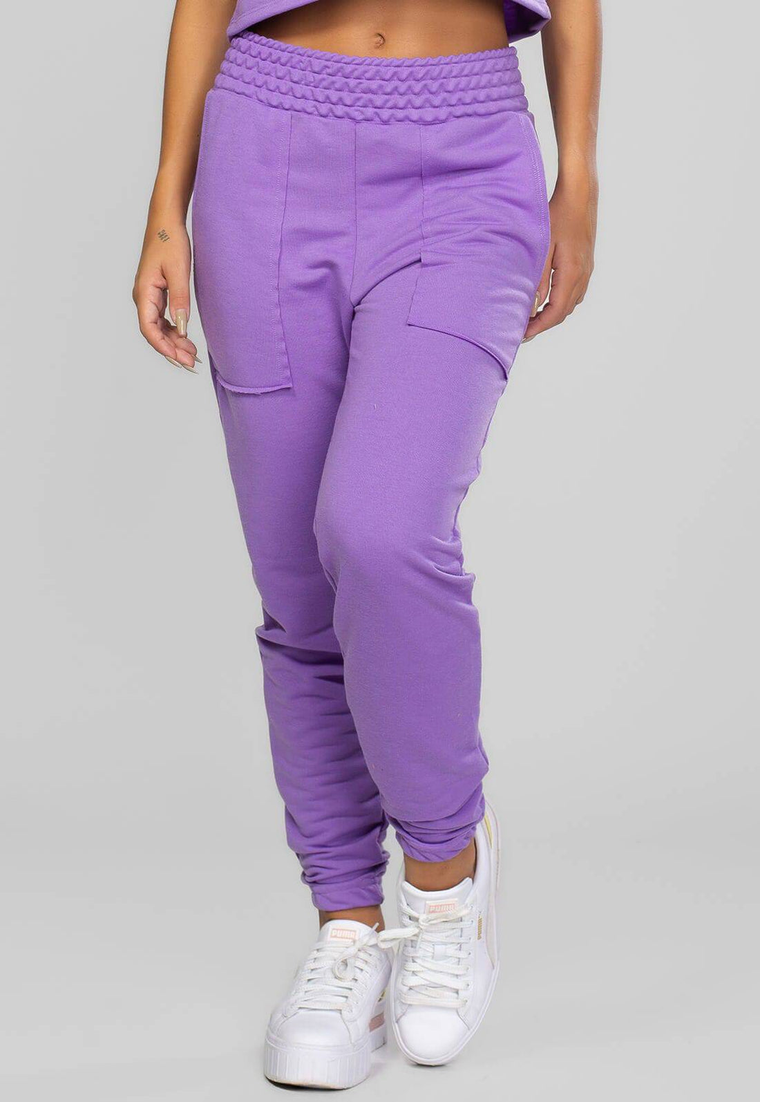 Calça Jogger Moletinho Cintura Alta Roxa - Vicbela