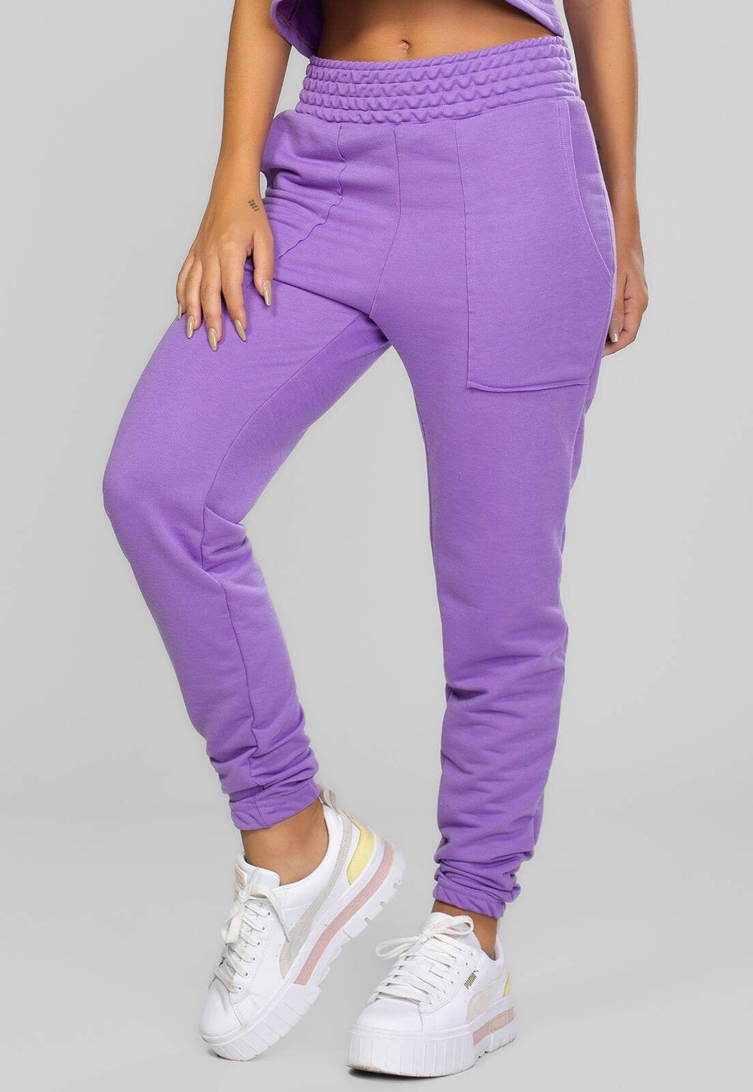 Calça Jogger Moletinho Cintura Alta Roxa - Vicbela