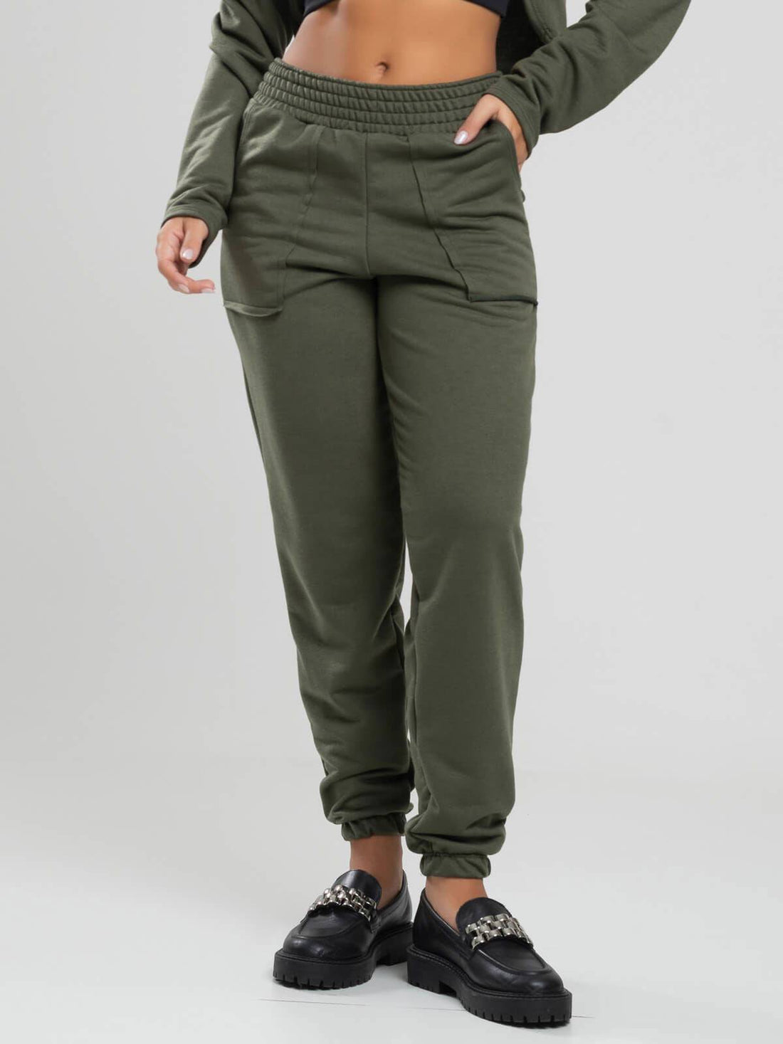Calça Jogger Moletinho Cintura Alta Verde - Vicbela