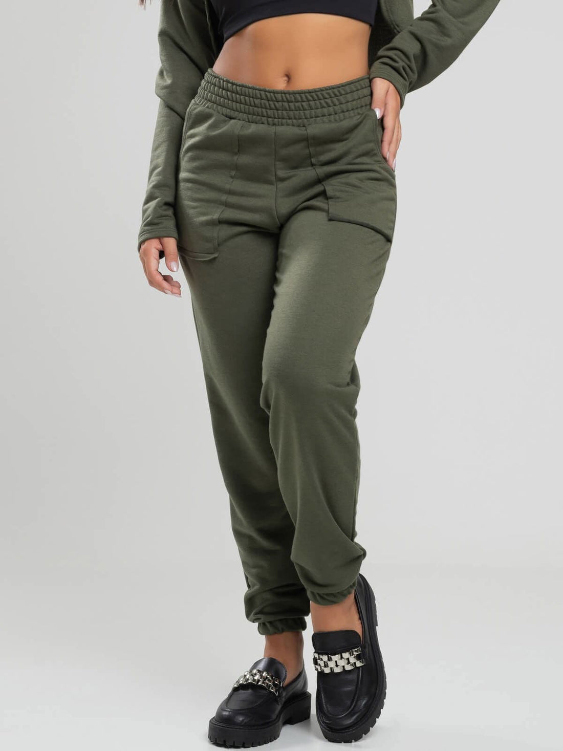 Calça Jogger Moletinho Cintura Alta Verde - Vicbela