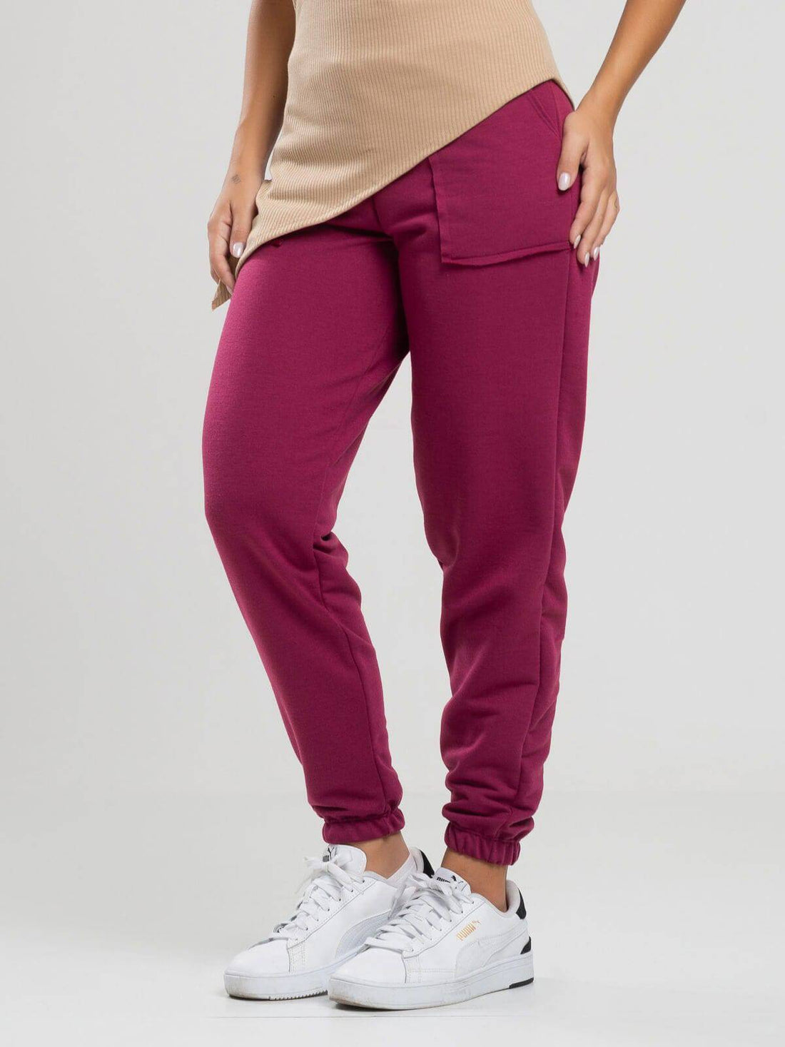 Calça Jogger Moletinho Cintura Alta Vinho - Vicbela