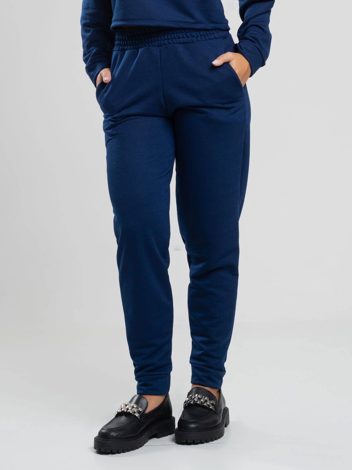 Calça Jogger Moletinho Cintura Média Azul Marinho - Vicbela