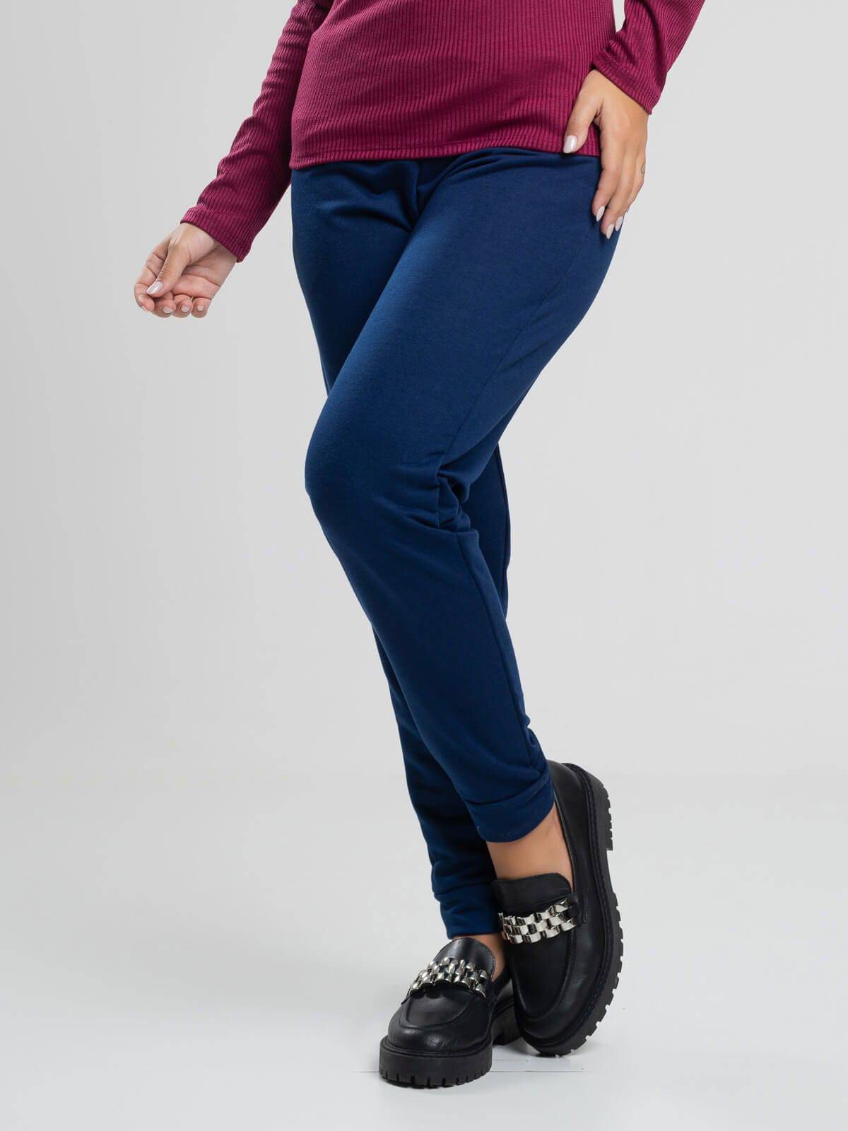 Calça Jogger Moletinho Cintura Média Azul Marinho - Vicbela