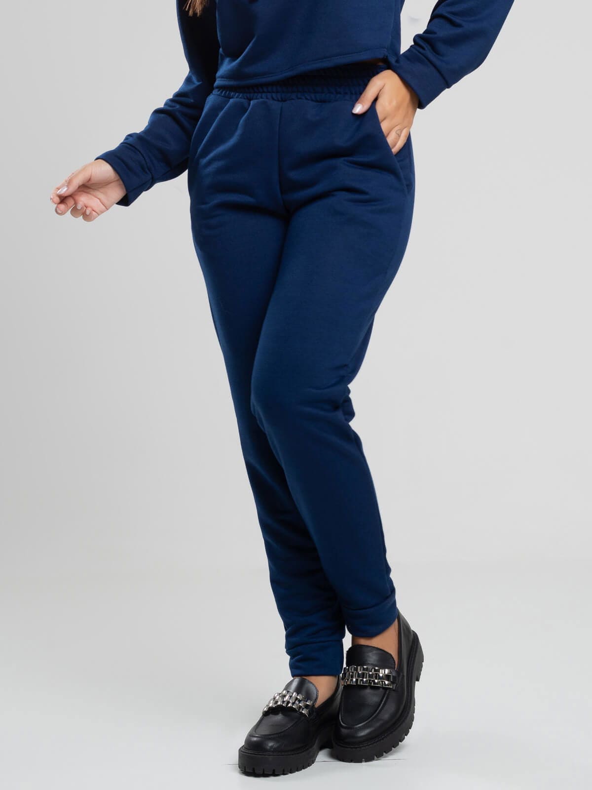 Calça Jogger Moletinho Cintura Média Azul Marinho - Vicbela