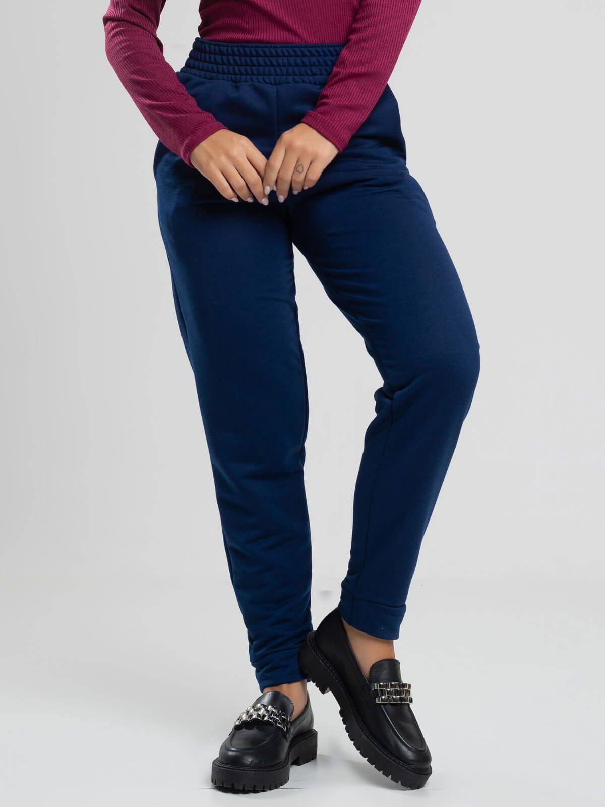 Calça Jogger Moletinho Cintura Média Azul Marinho - Vicbela