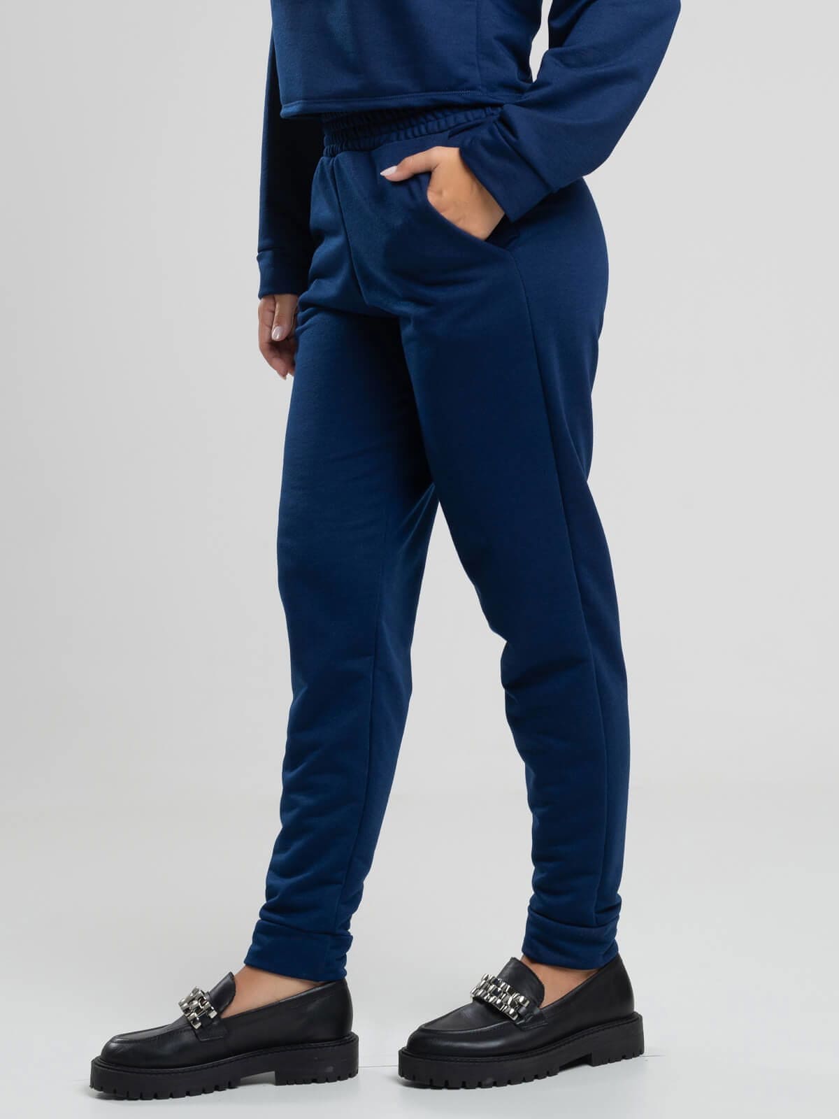 Calça Jogger Moletinho Cintura Média Azul Marinho - Vicbela