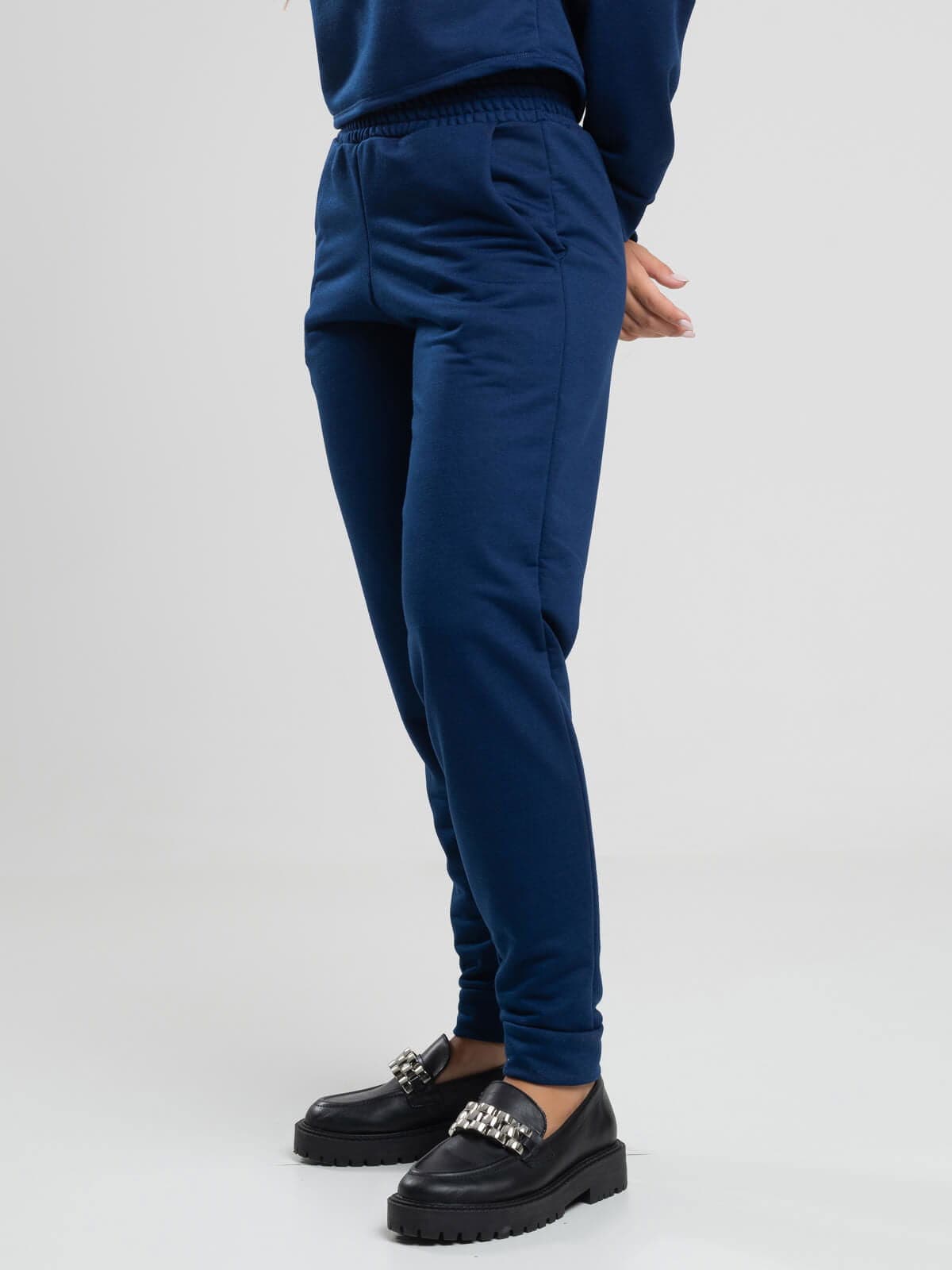 Calça Jogger Moletinho Cintura Média Azul Marinho - Vicbela