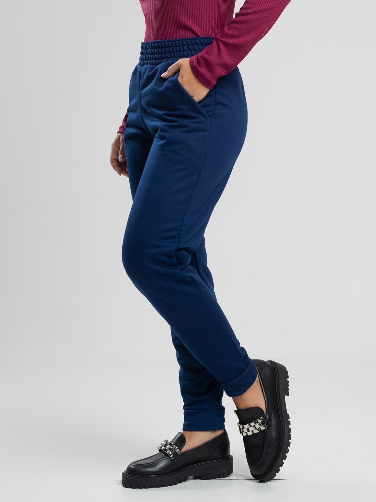 Calça Jogger Moletinho Cintura Média Azul Marinho - Vicbela