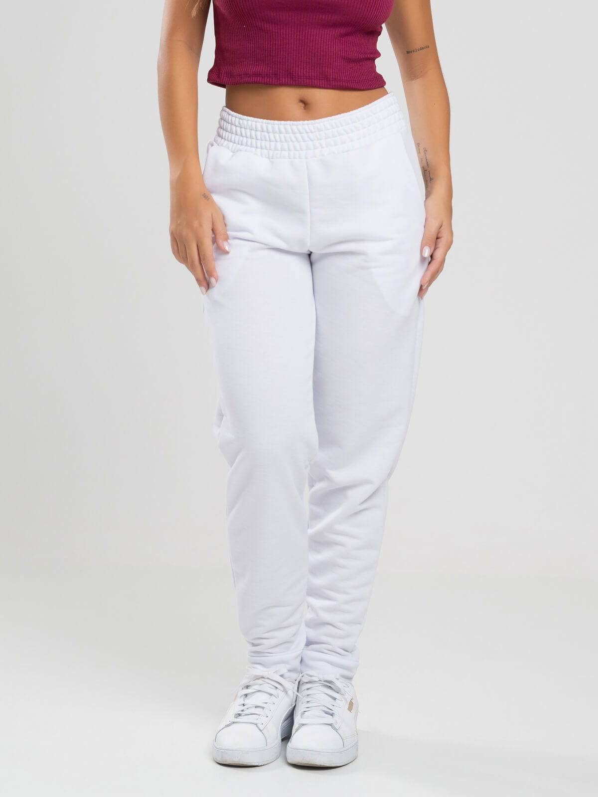 Calça Jogger Moletinho Cintura Média Branco - Vicbela