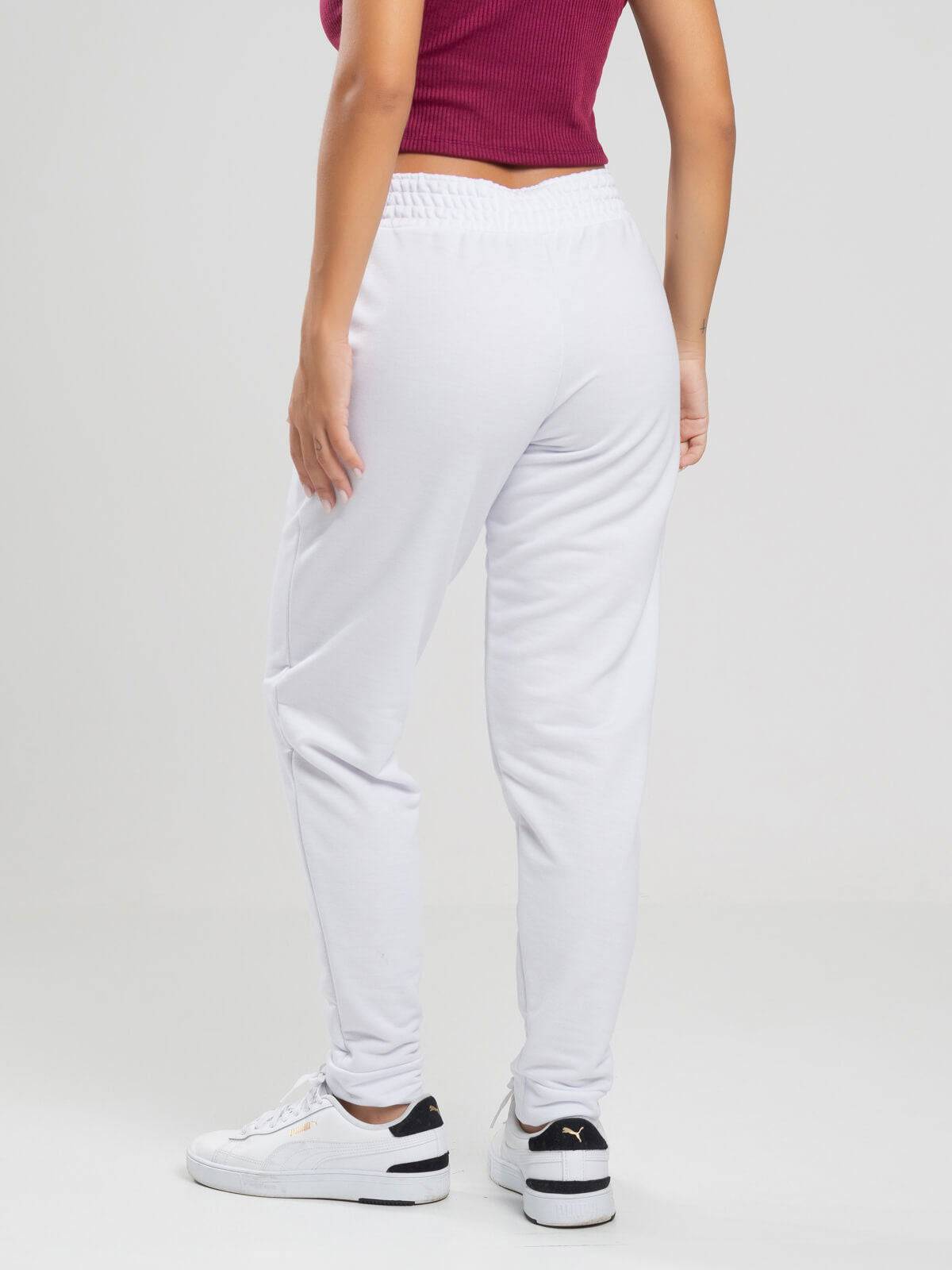 Calça Jogger Moletinho Cintura Média Branco - Vicbela