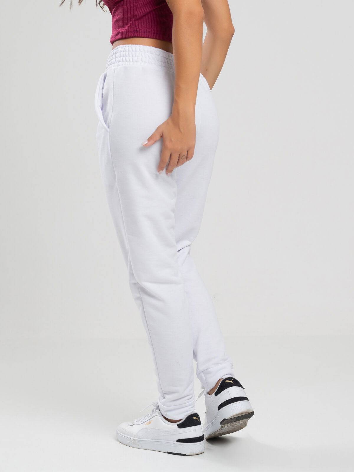 Calça Jogger Moletinho Cintura Média Branco - Vicbela
