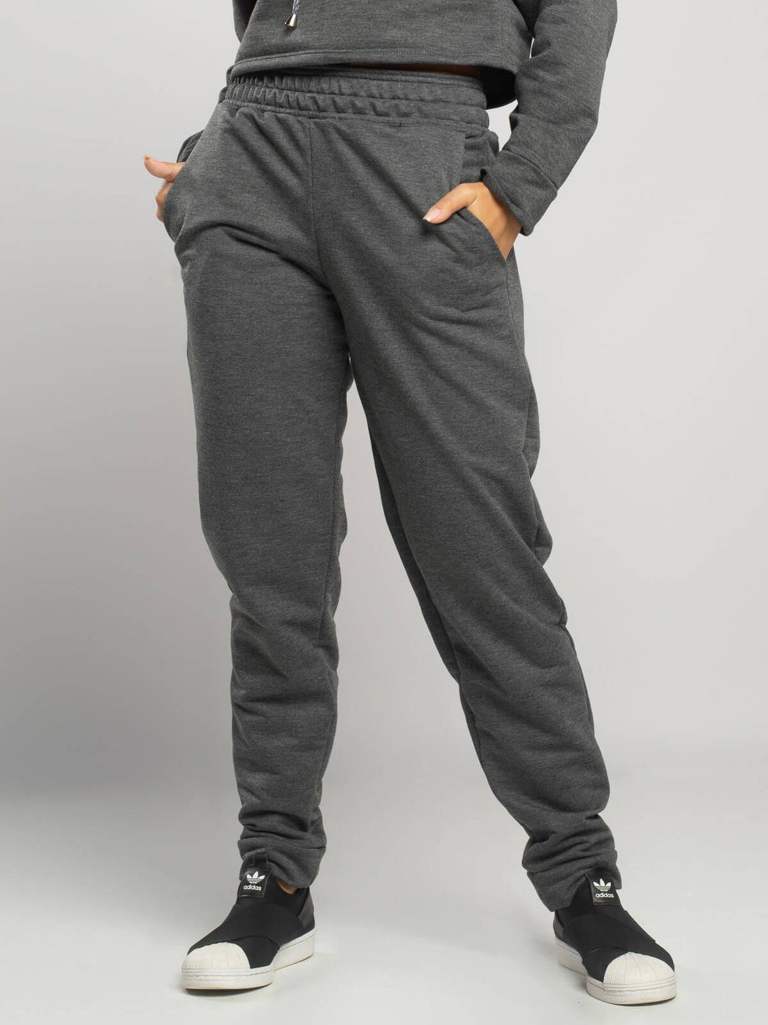 Calça Jogger Moletinho Cintura Média Grafite - Vicbela