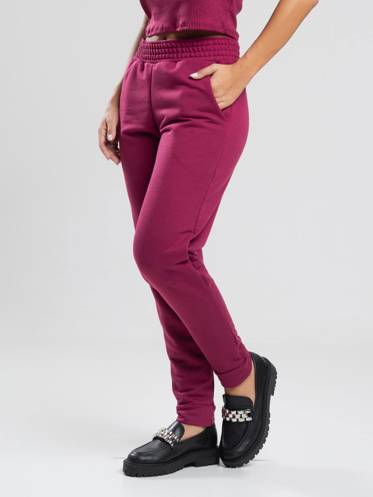 Calça Jogger Moletinho Cintura Média Vinho - Vicbela