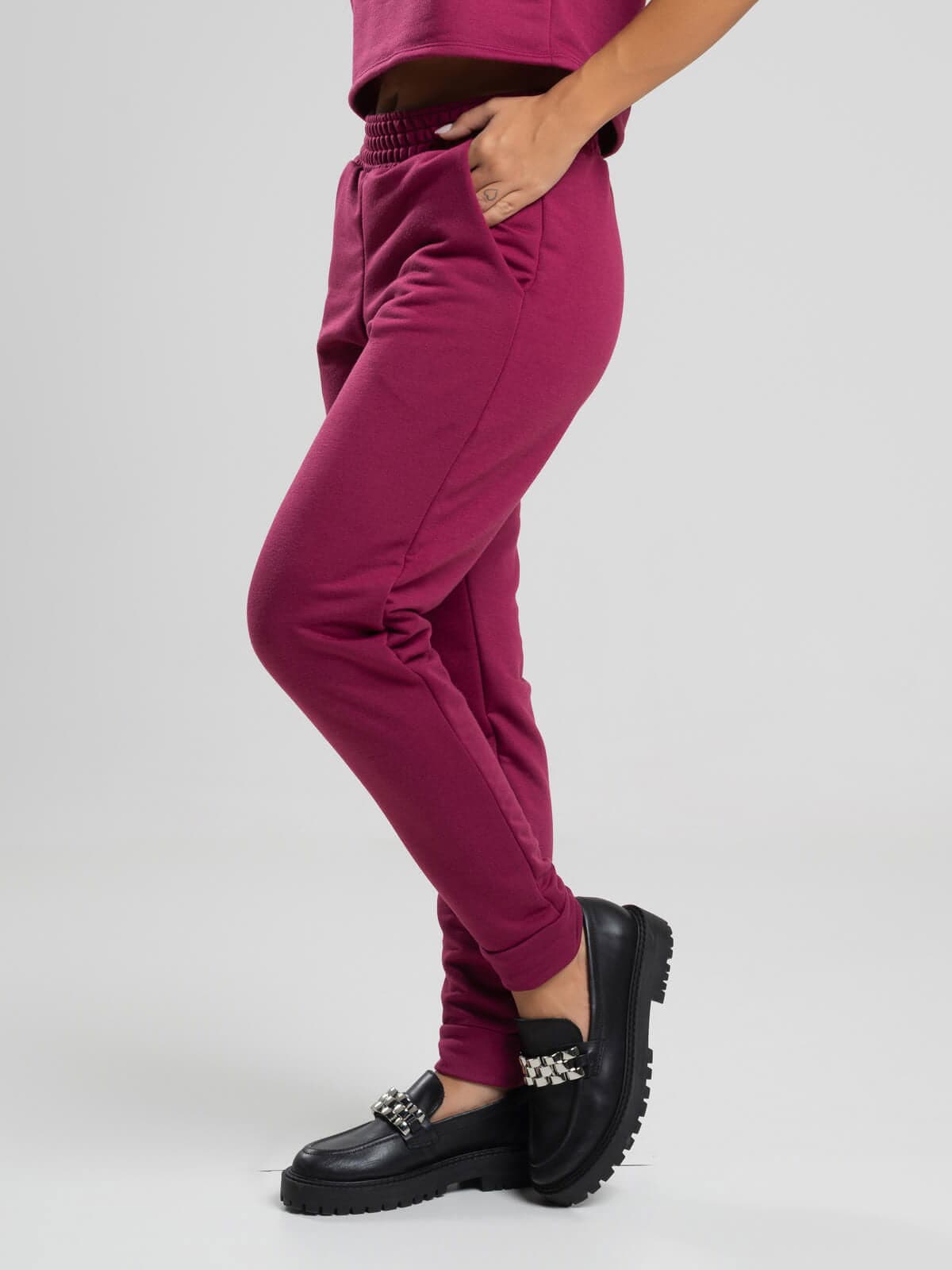 Calça Jogger Moletinho Cintura Média Vinho - Vicbela