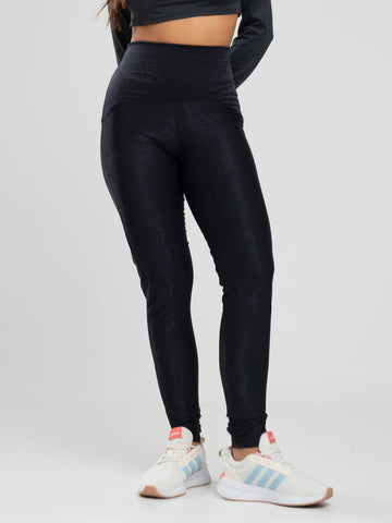 Calça Legging Cós Alto Canelado Preto - Vicbela