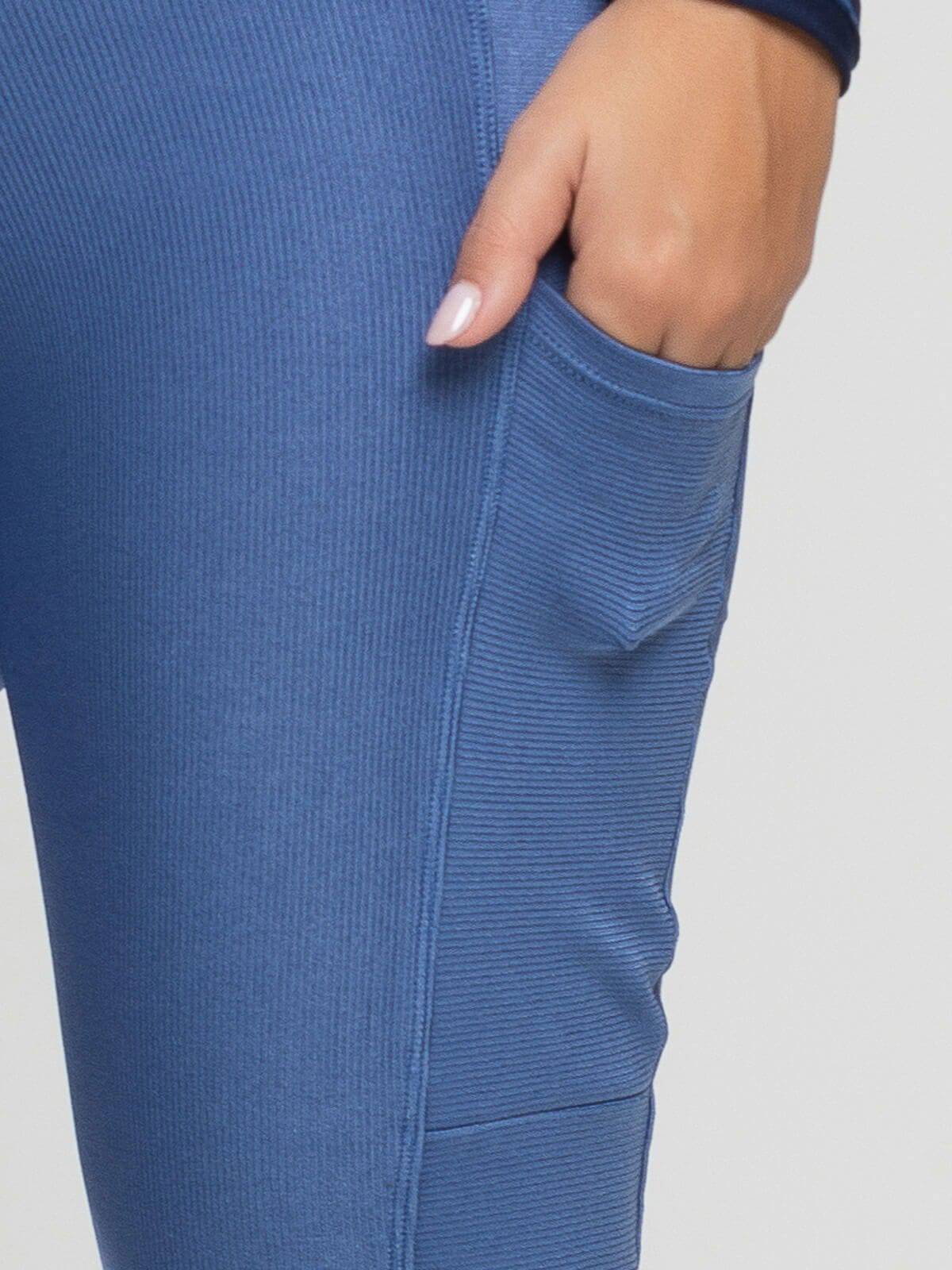 Calça Legging com Bolso Canelada Azul - Vicbela