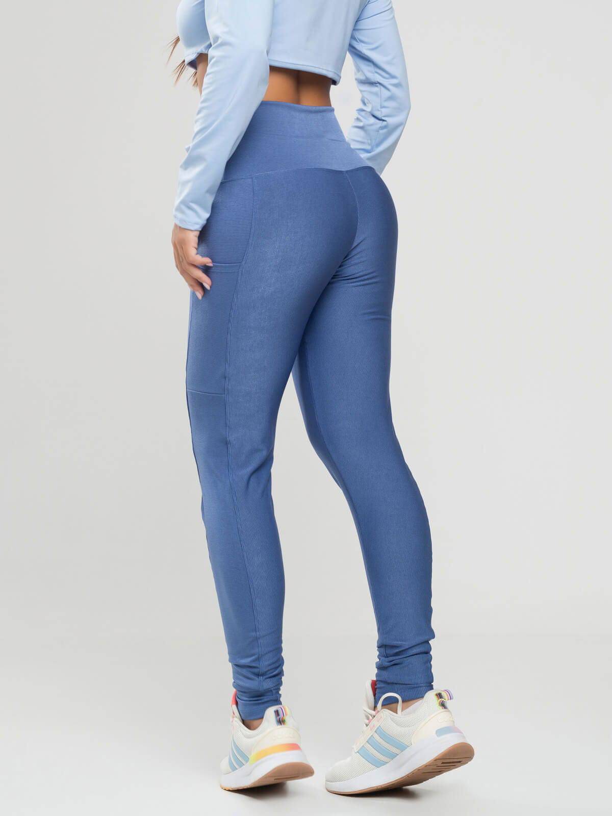 Calça Legging com Bolso Canelada Azul - Vicbela