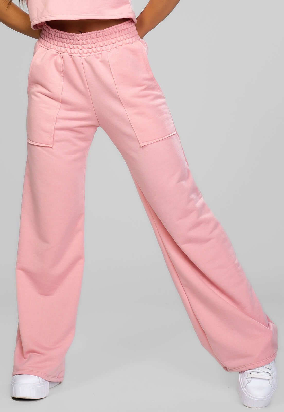 Calça Pantalona Moletinho Rosa - Vicbela