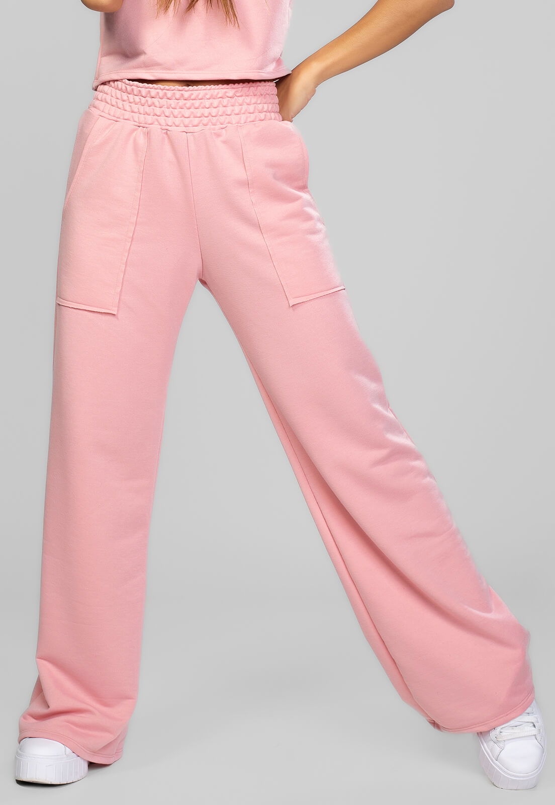 Calça Pantalona Moletinho Rosa - Vicbela