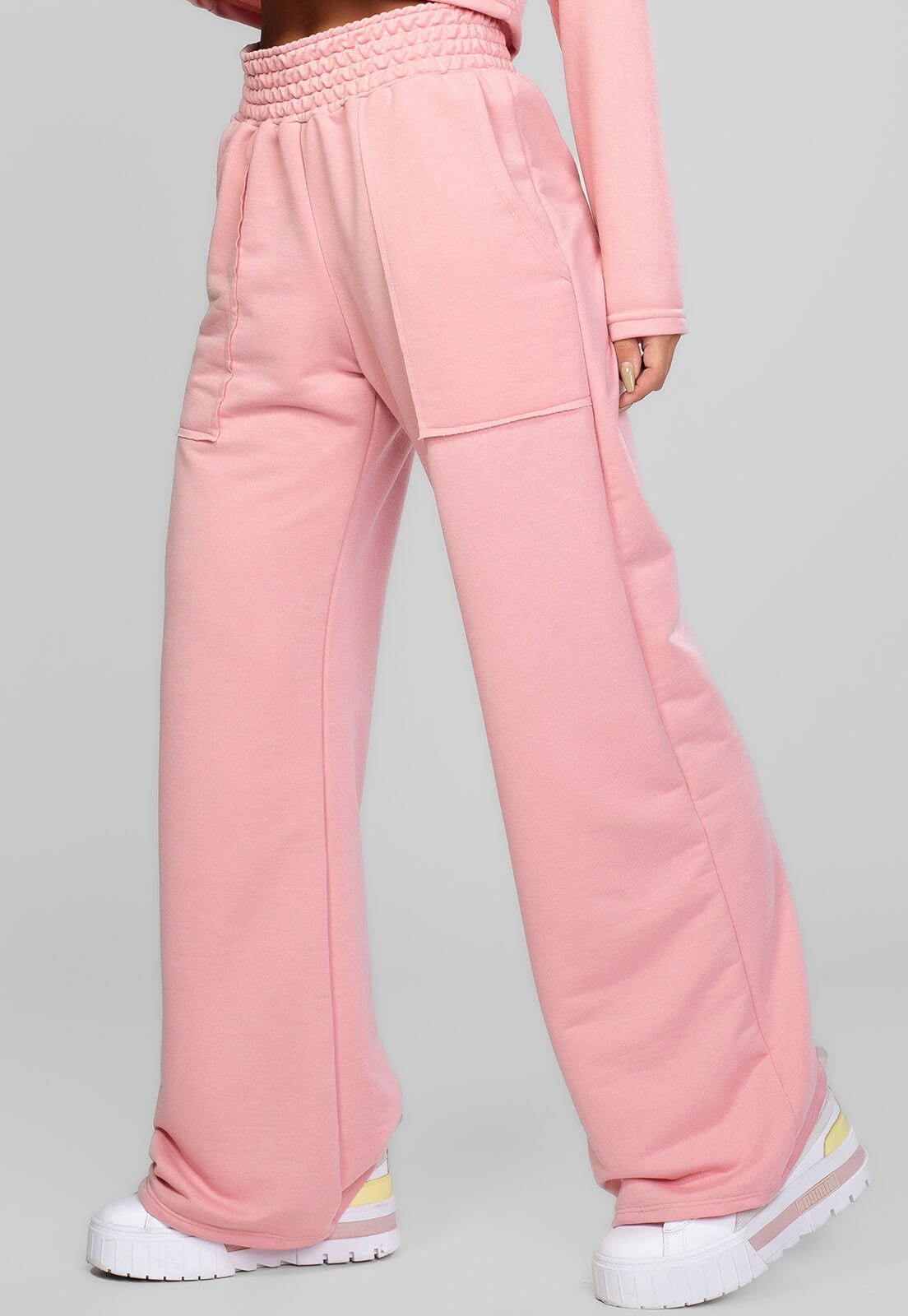 Calça Pantalona Moletinho Rosa - Vicbela