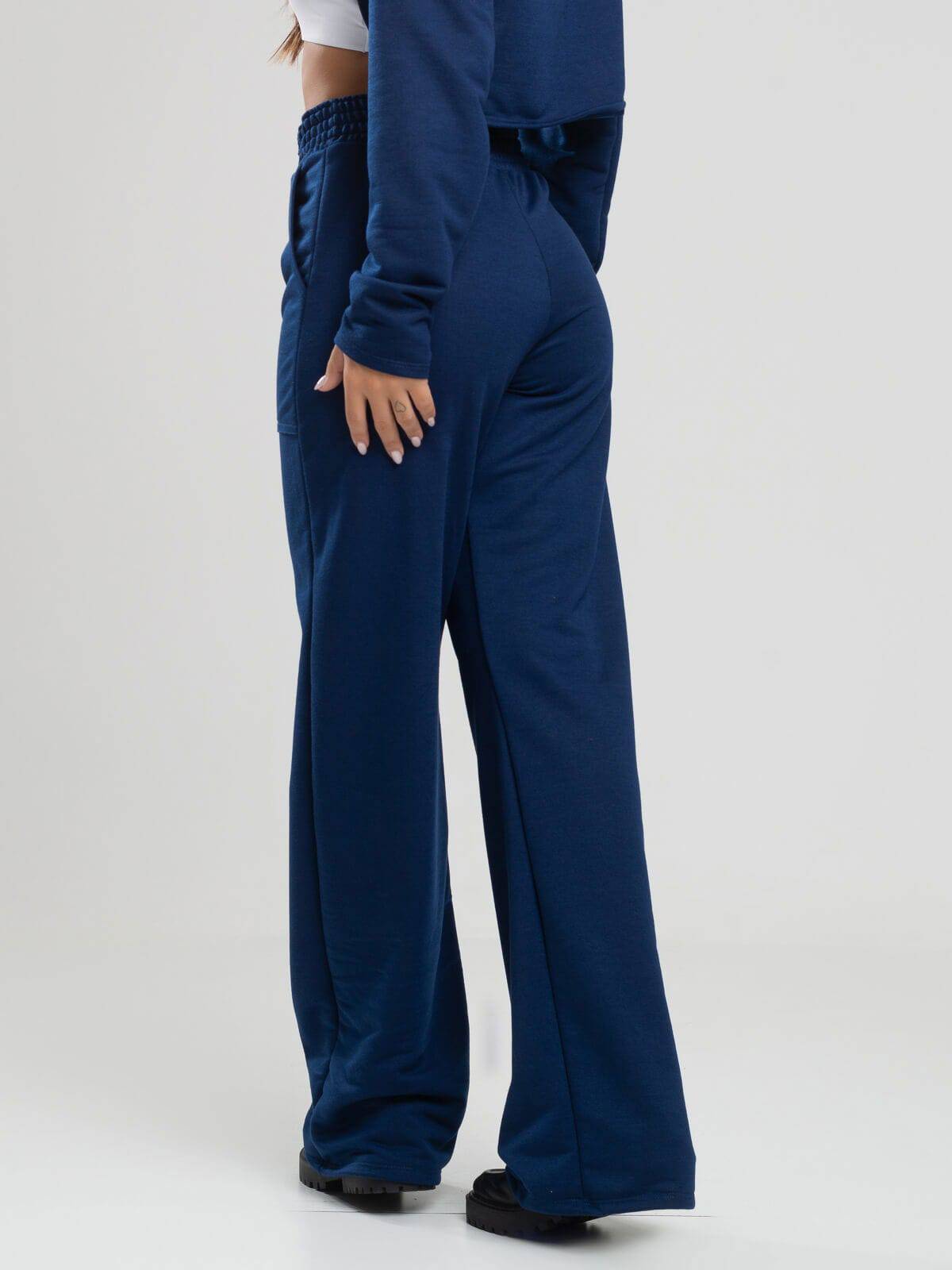 Calça Pantalona Wid Leg Moletinho Azul Marinho - Vicbela