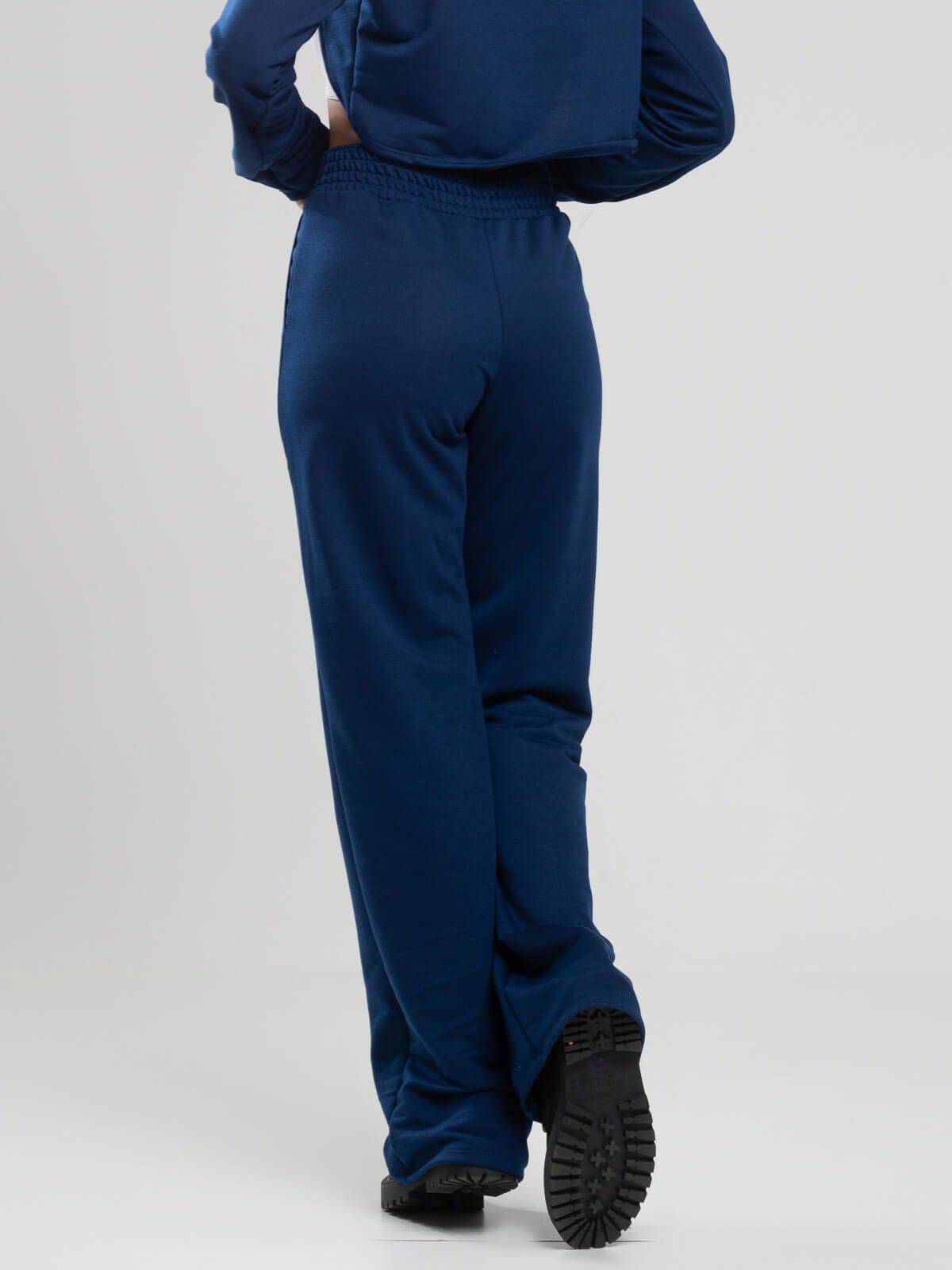 Calça Pantalona Wid Leg Moletinho Azul Marinho - Vicbela