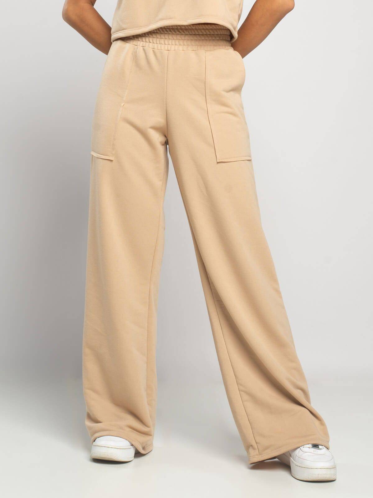 Calça Pantalona Wid Leg Moletinho Bege - Vicbela