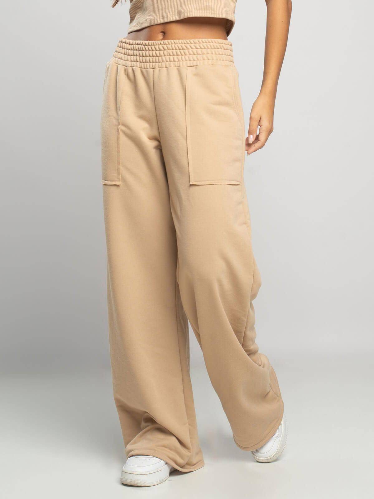 Calça Pantalona Wid Leg Moletinho Bege - Vicbela