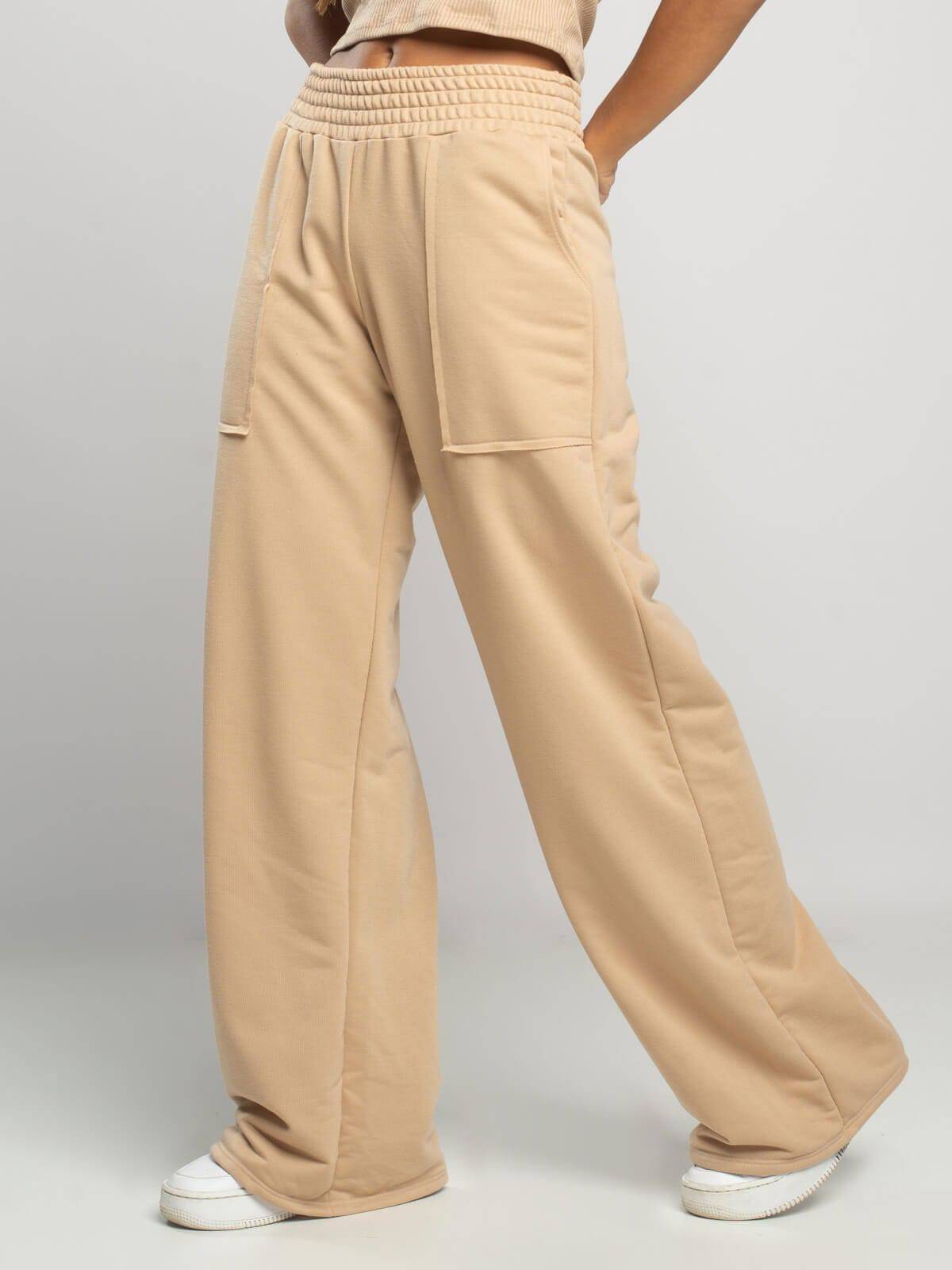 Calça Pantalona Wid Leg Moletinho Bege - Vicbela