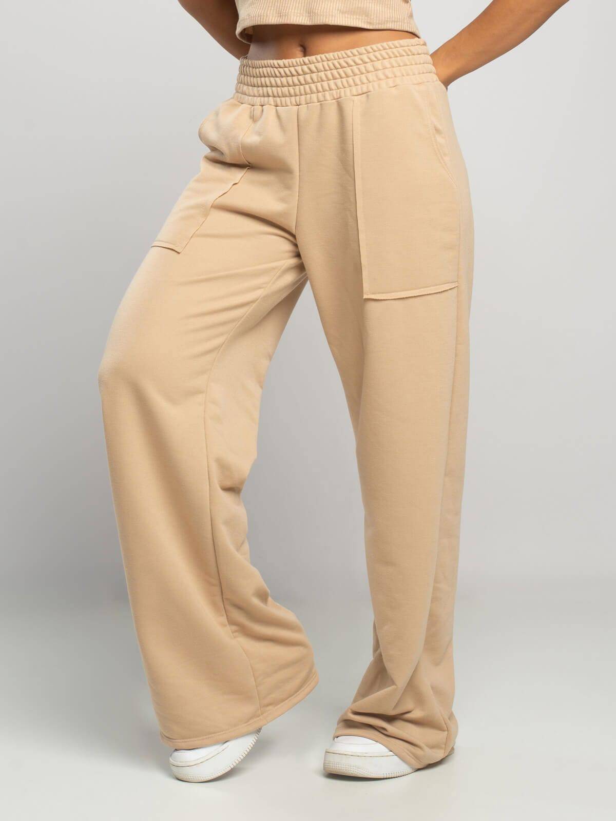 Calça Pantalona Wid Leg Moletinho Bege - Vicbela