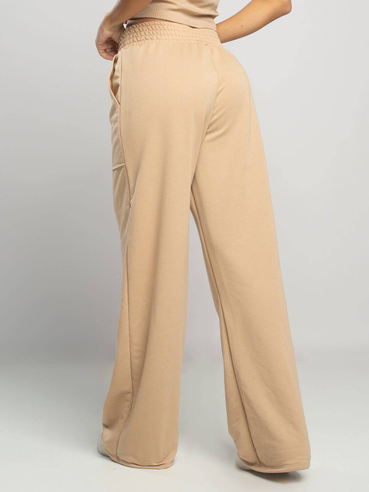 Calça Pantalona Wid Leg Moletinho Bege - Vicbela