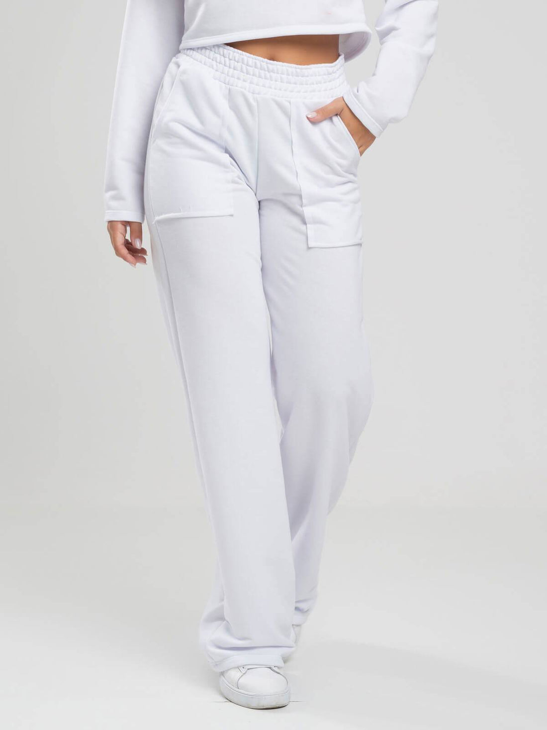 Calça Pantalona Wid Leg Moletinho Branco - Vicbela