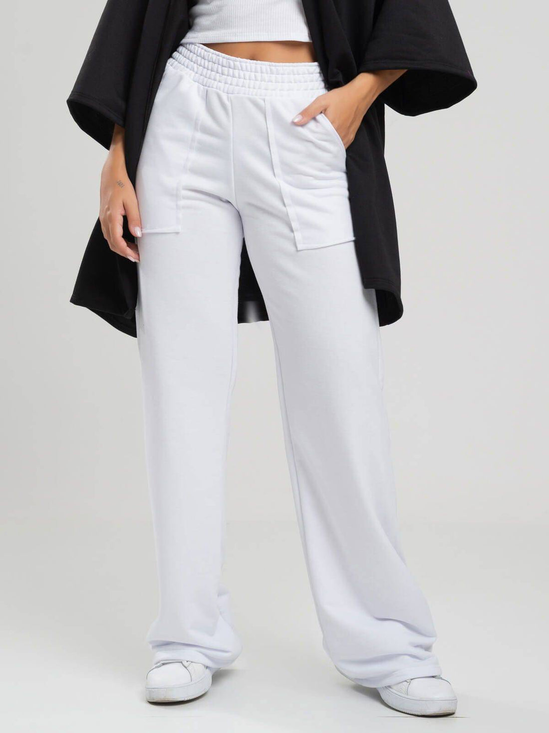 Calça Pantalona Wid Leg Moletinho Branco - Vicbela