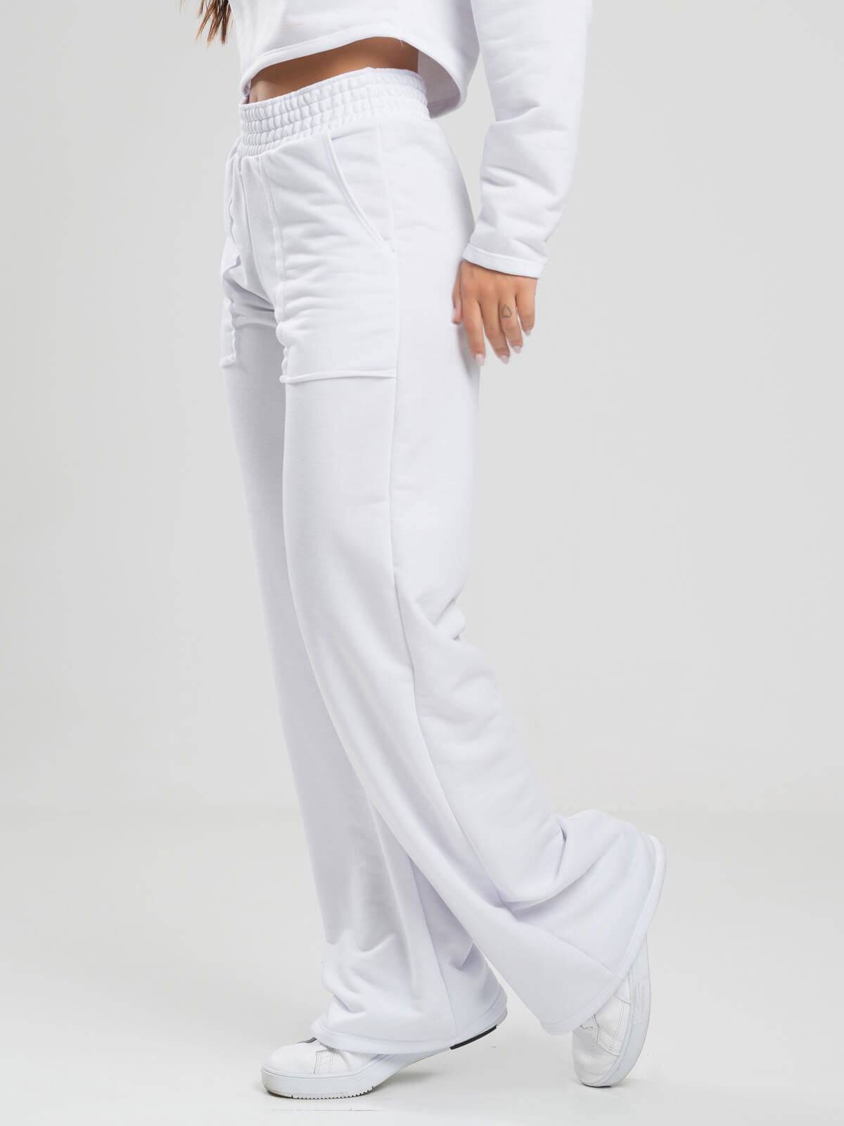 Calça Pantalona Wid Leg Moletinho Branco - Vicbela