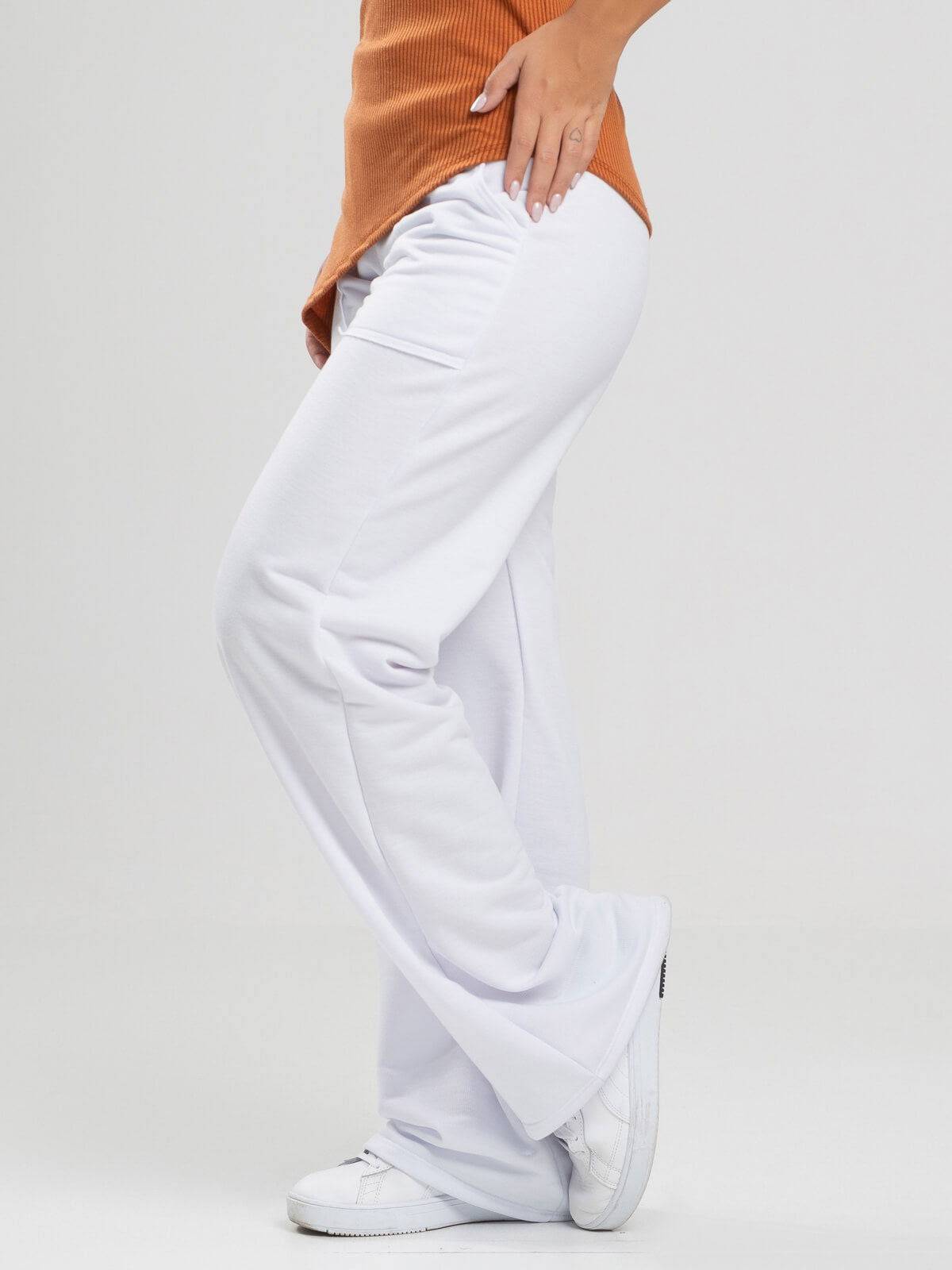 Calça Pantalona Wid Leg Moletinho Branco - Vicbela