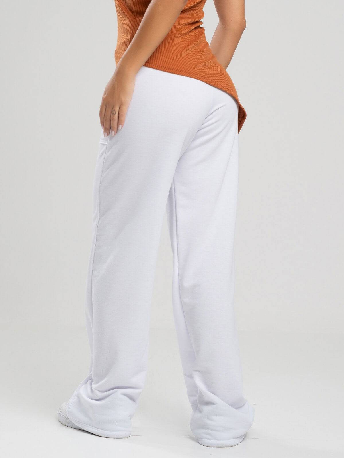Calça Pantalona Wid Leg Moletinho Branco - Vicbela