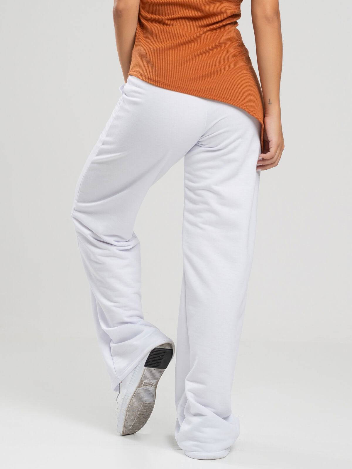Calça Pantalona Wid Leg Moletinho Branco - Vicbela