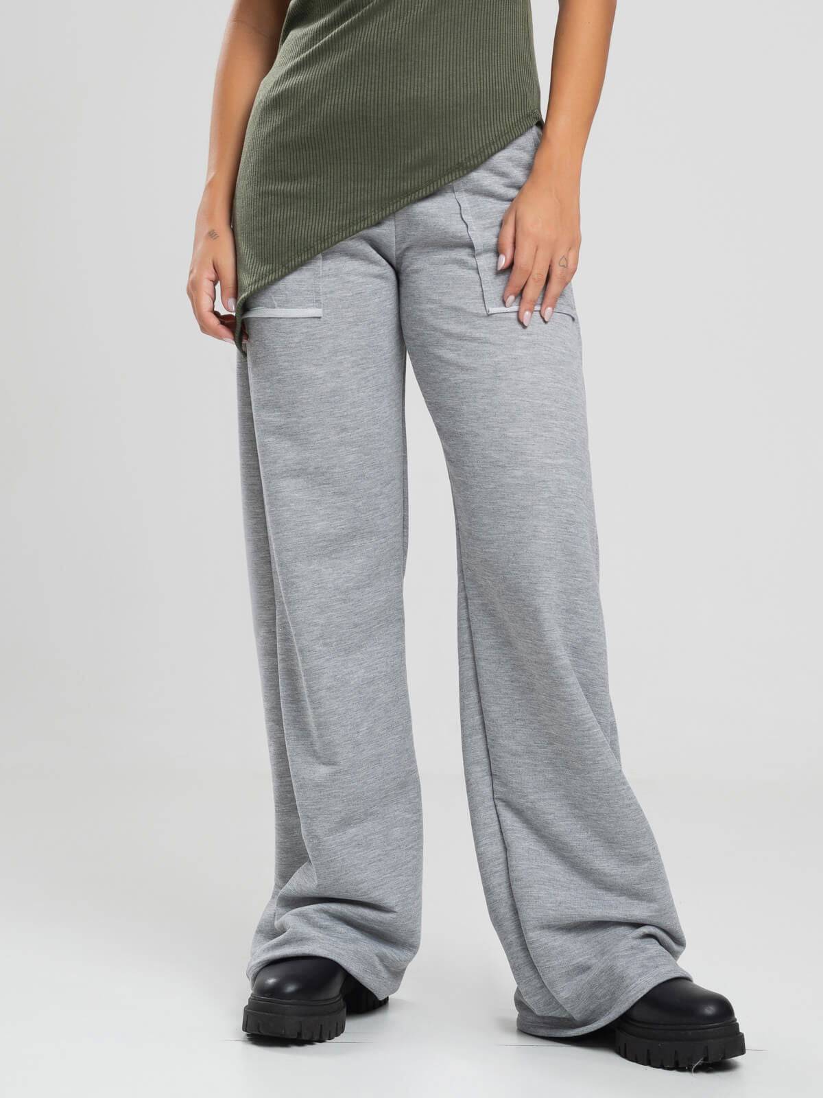 Calça Pantalona Wid Leg Moletinho Cinza - Vicbela