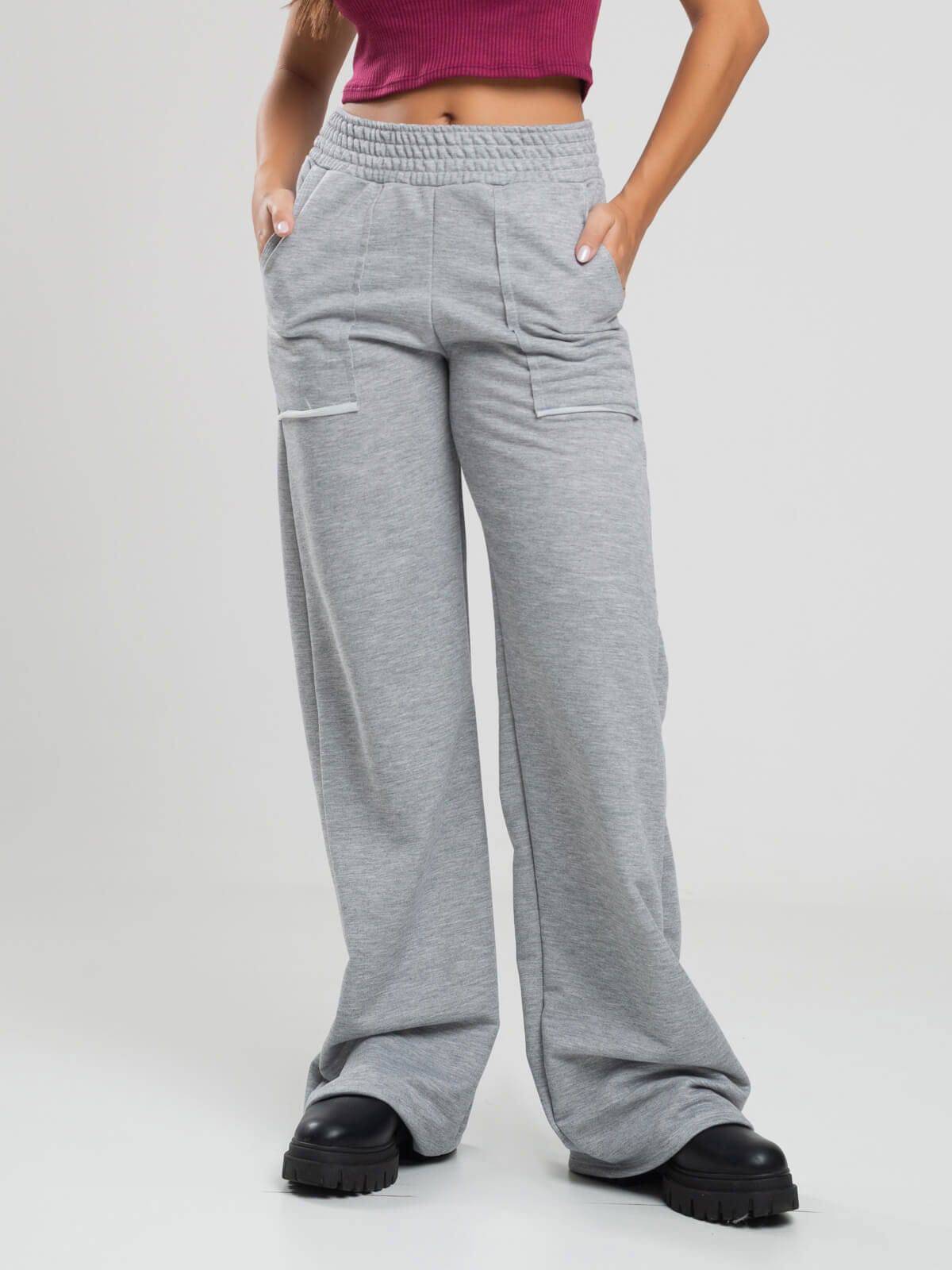 Calça Pantalona Wid Leg Moletinho Cinza - Vicbela