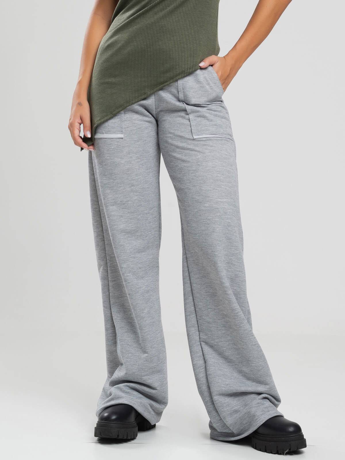 Calça Pantalona Wid Leg Moletinho Cinza - Vicbela
