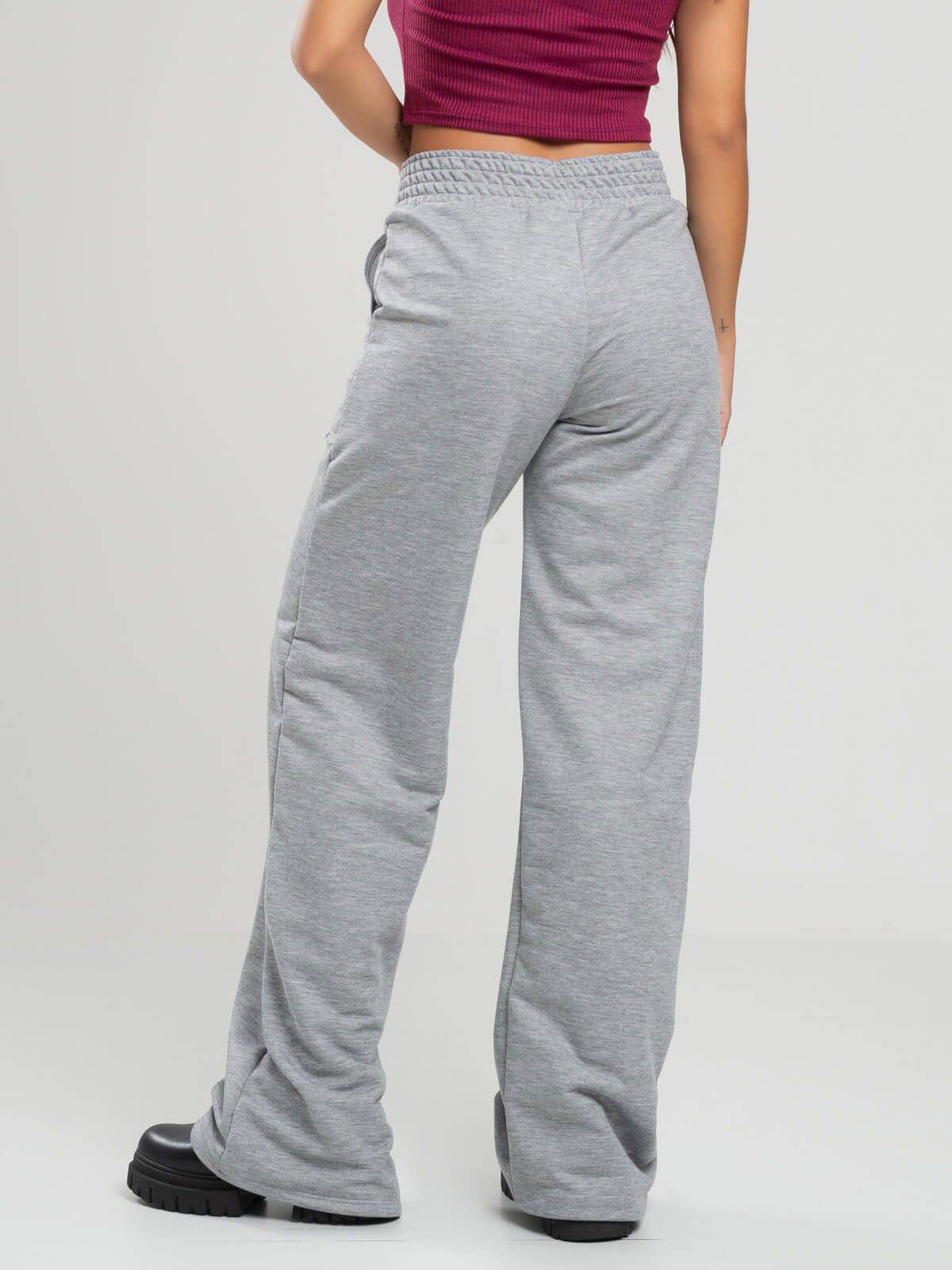Calça Pantalona Wid Leg Moletinho Cinza - Vicbela
