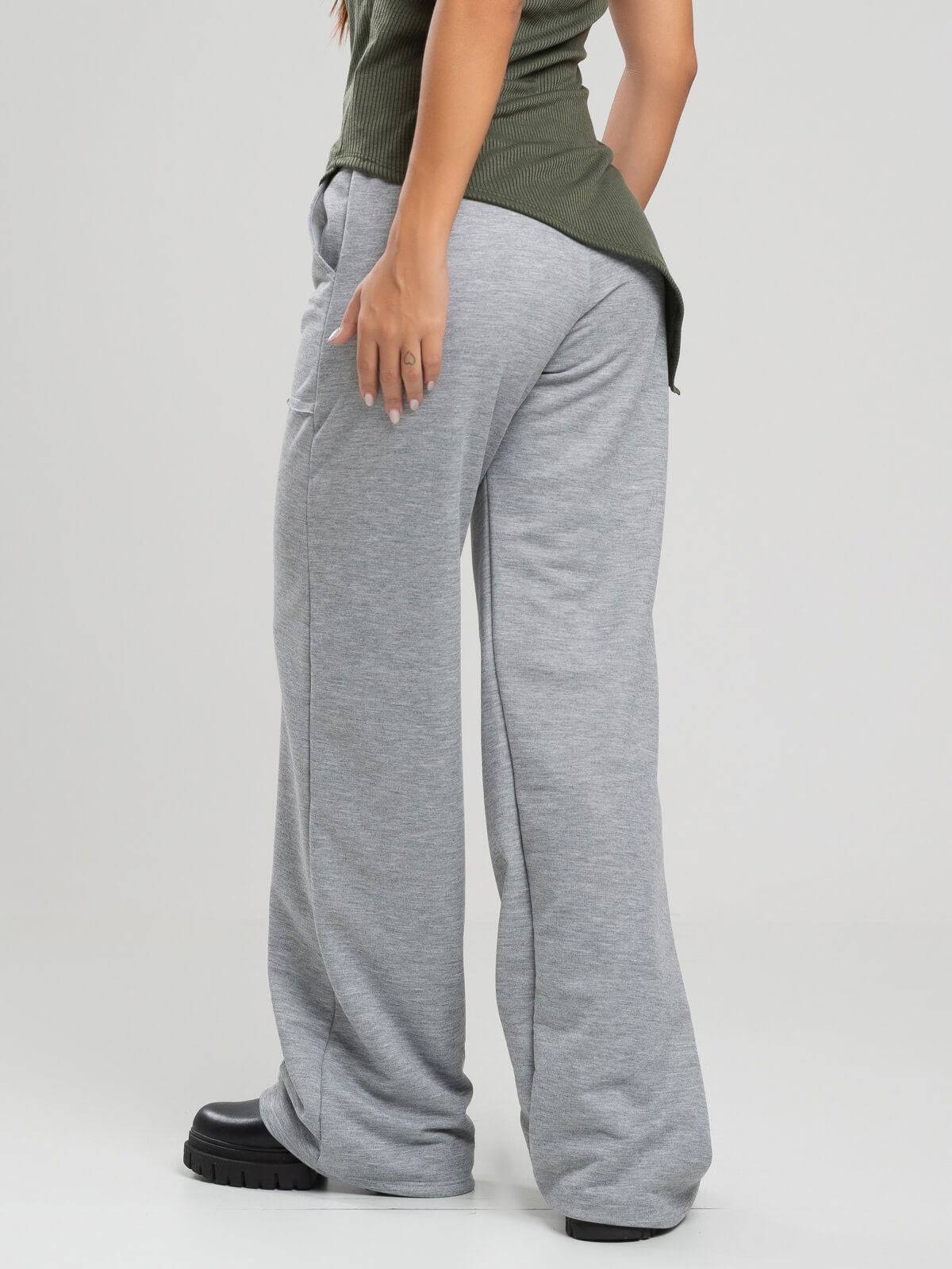 Calça Pantalona Wid Leg Moletinho Cinza - Vicbela