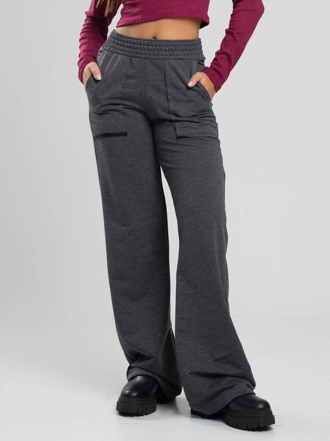 Calça Pantalona Wid Leg Moletinho Grafite - Vicbela
